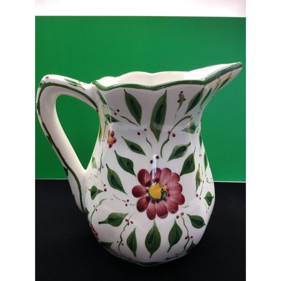 Vintage RCCL Portugal Water Pitcher Porcelain Painted Floral & Leaves Signed  67 - Picture 8 of 14